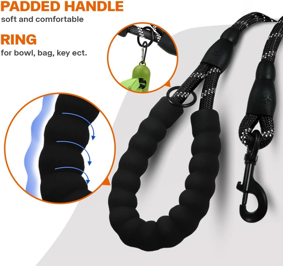 Reflective Rope Dog Leash with Padded Handle