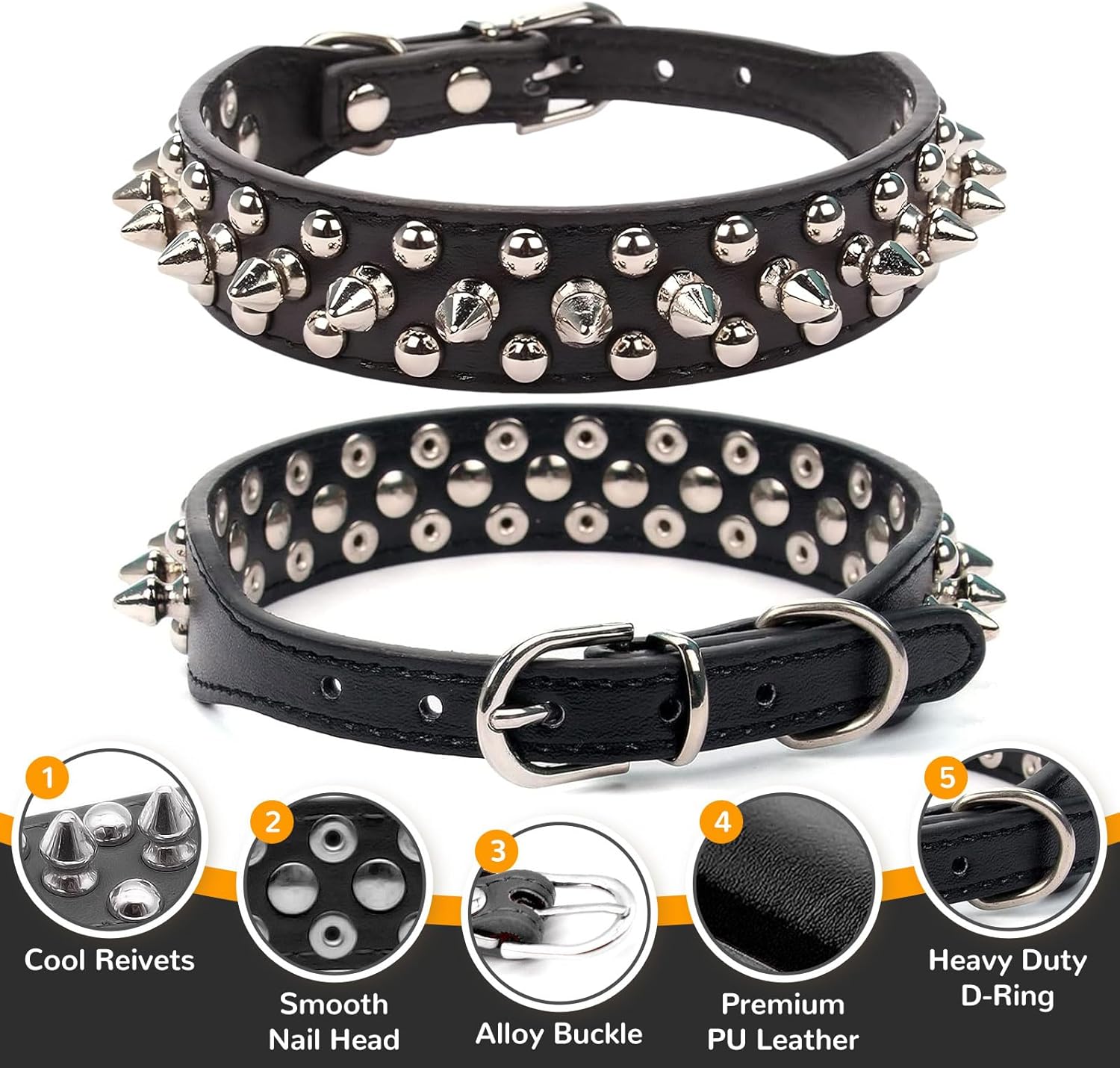 Soft Leather Spiked Dog Collar Adjustable
