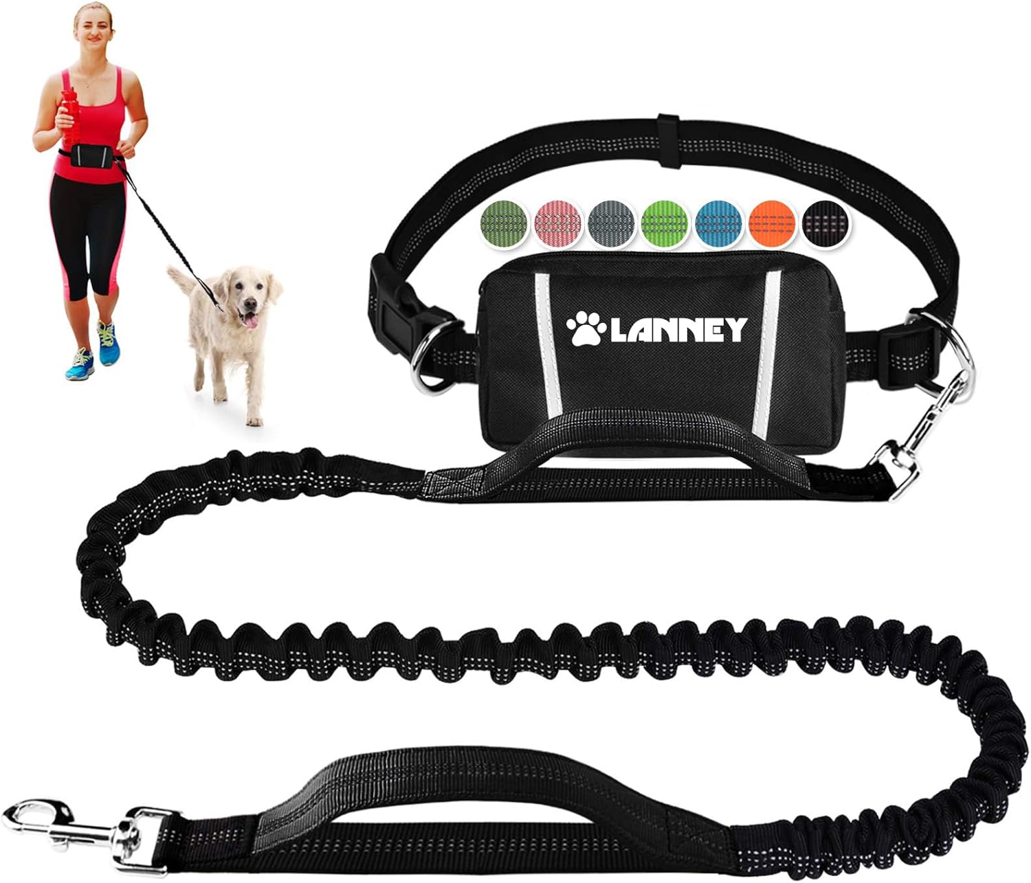 Hands Free Dog Running Leash with Pouch