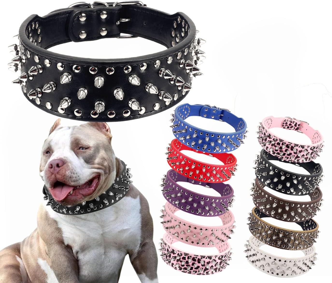Adjustable Spiked Leather Dog Collar