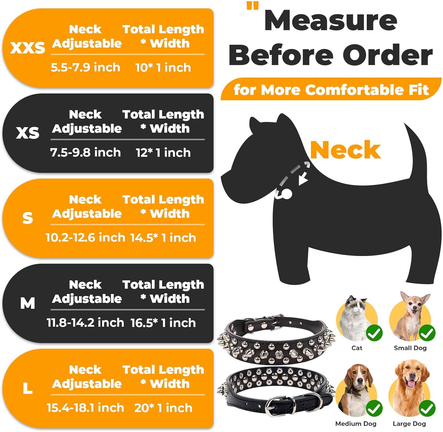 Soft Leather Spiked Dog Collar Adjustable