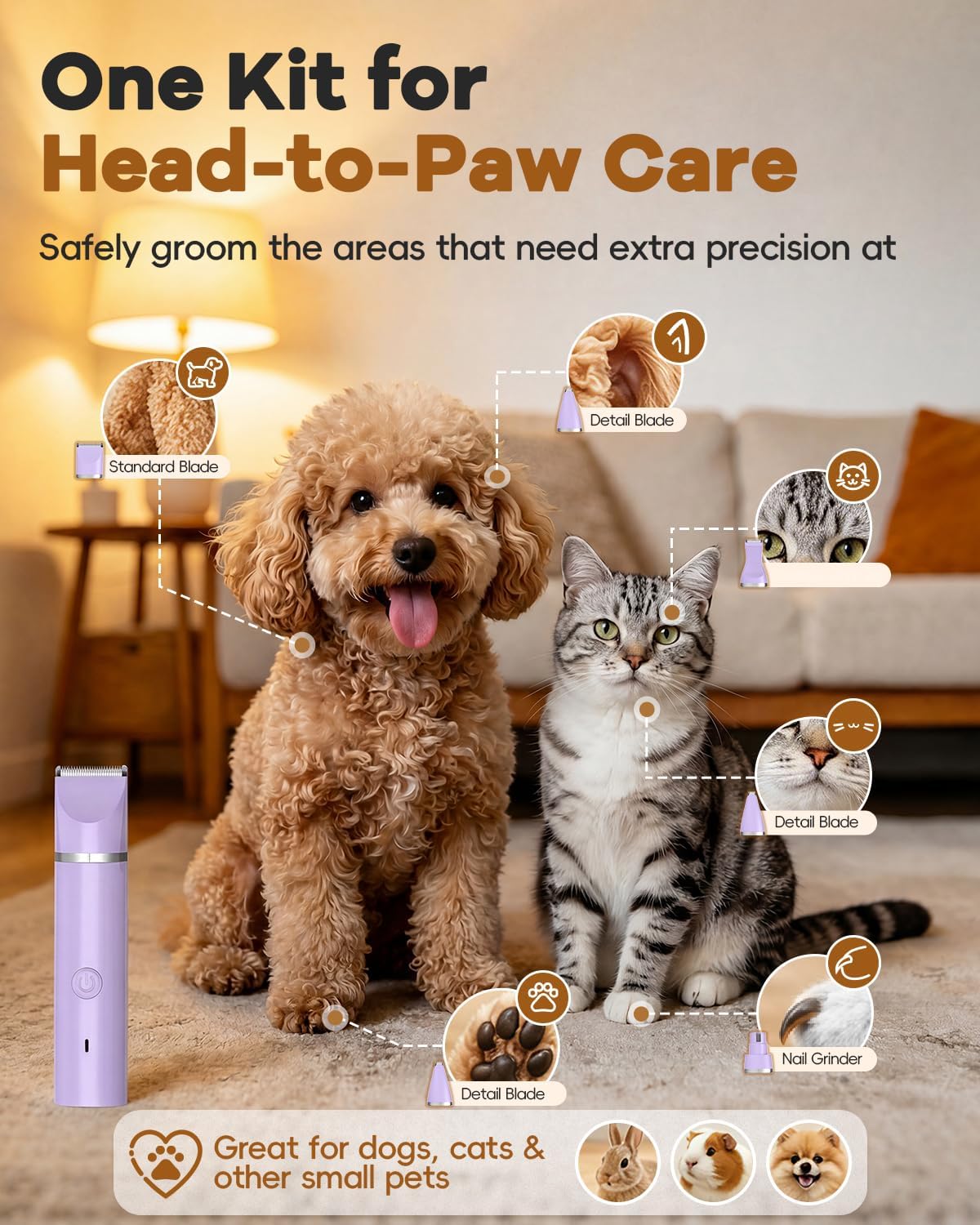 4-in-1 Quiet Dog Grooming Clipper Kit