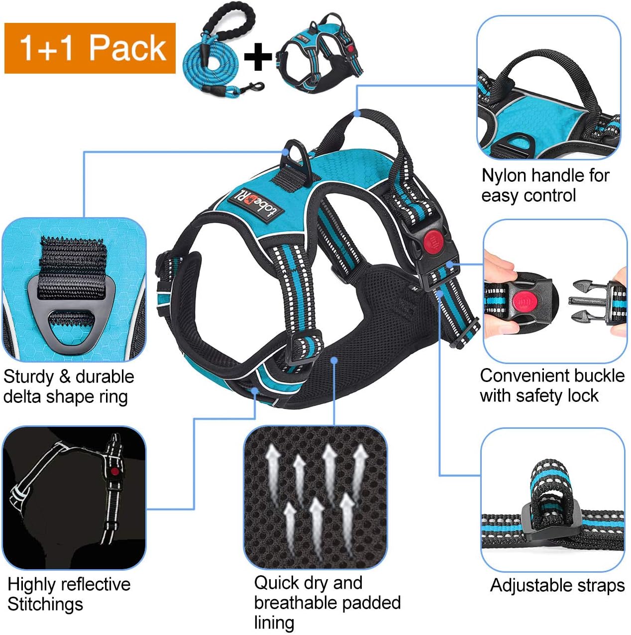 Adjustable Reflective No Pull Dog Harness