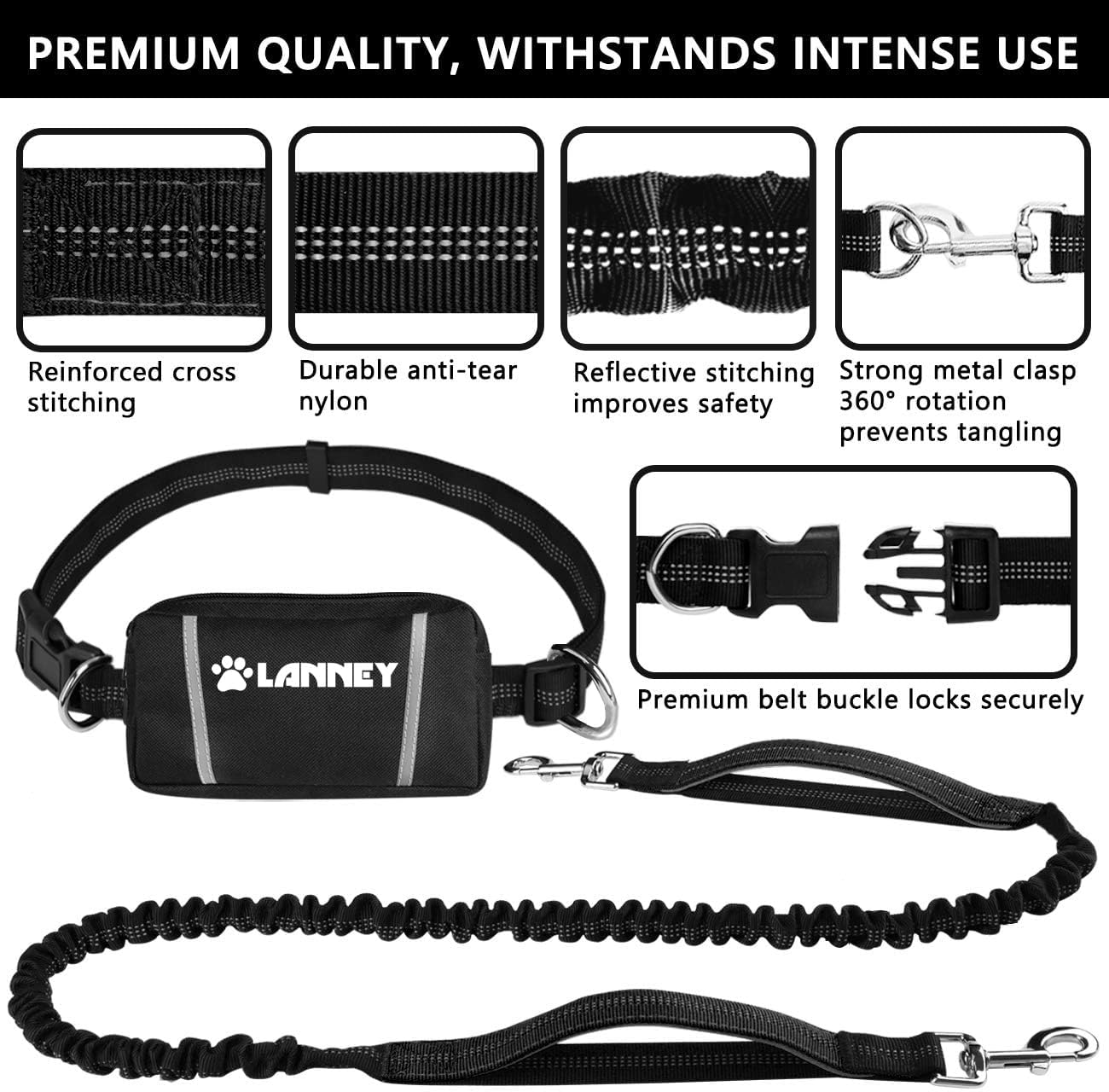 Hands Free Dog Running Leash with Pouch