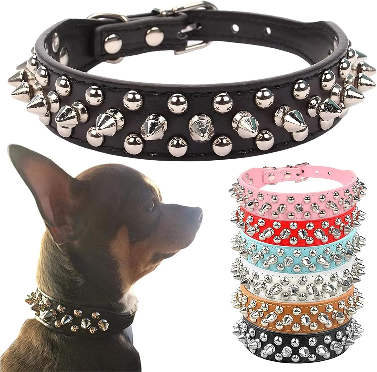 Soft Leather Spiked Dog Collar Adjustable