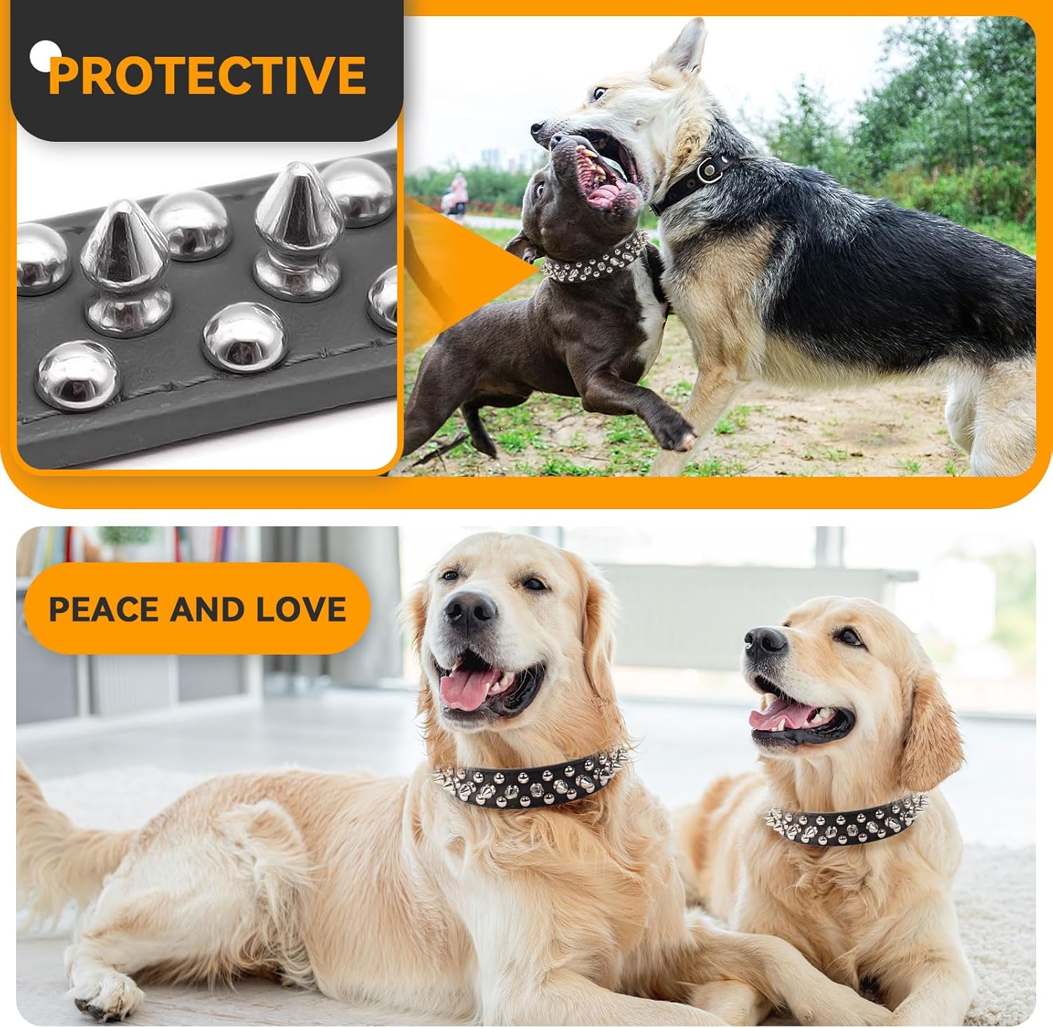 Soft Leather Spiked Dog Collar Adjustable